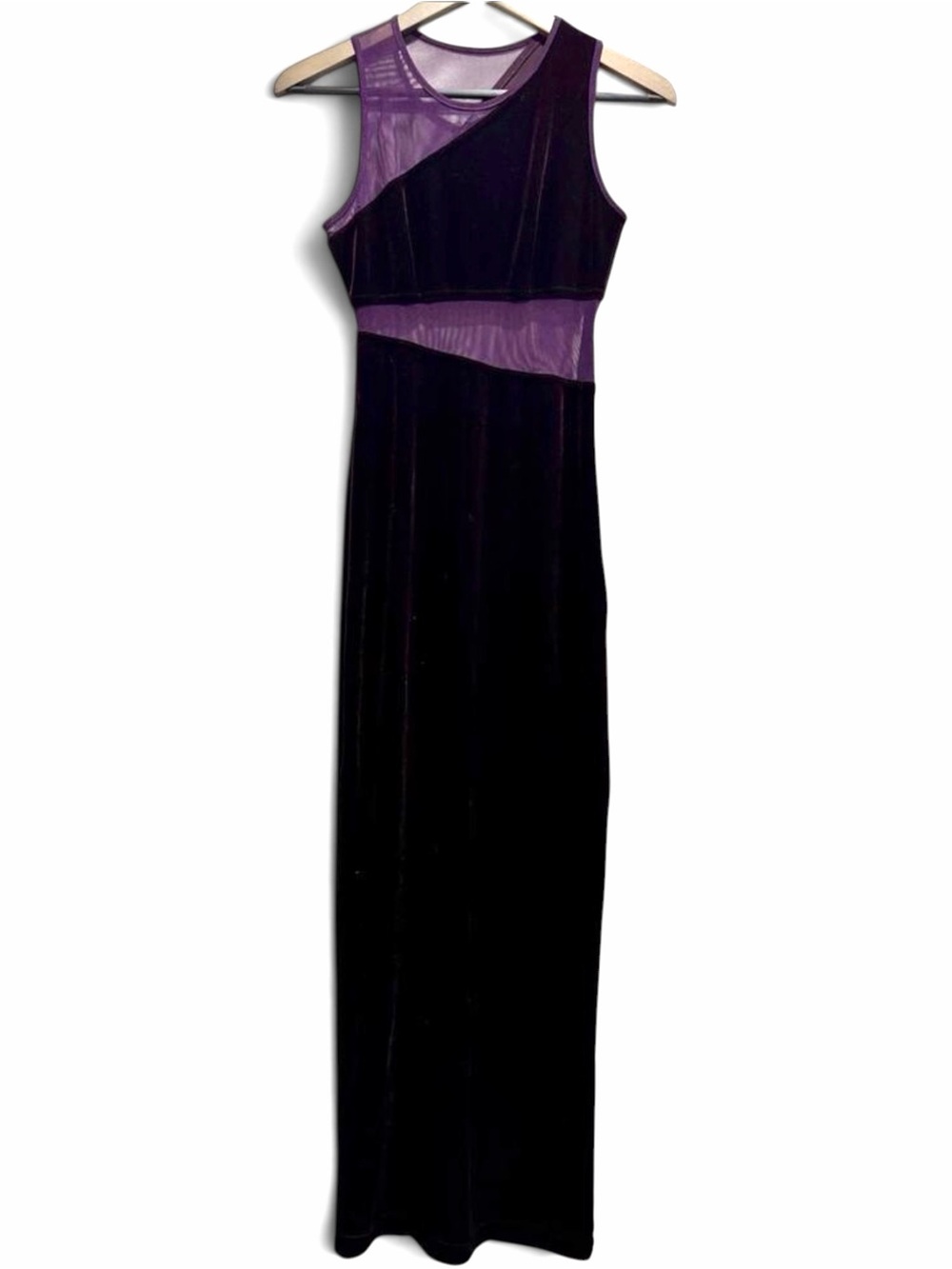 Vintage 90s Whimsigoth Velvet Mesh Maxi Dress Gothic Plum